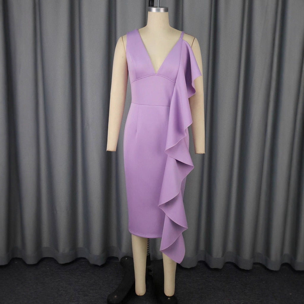 Robe de Costume de Haute Qualité pour Femmes avec Détail Volant Asymétrique Mirla