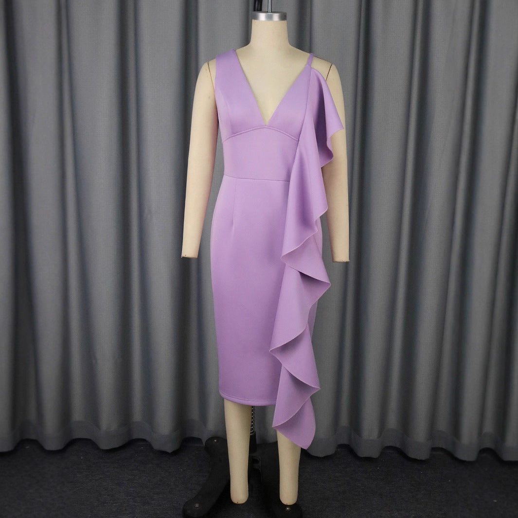 Robe de Costume de Haute Qualité pour Femmes avec Détail Volant Asymétrique Mirla