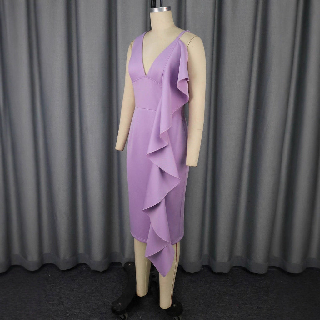 Robe de Costume de Haute Qualité pour Femmes avec Détail Volant Asymétrique Mirla