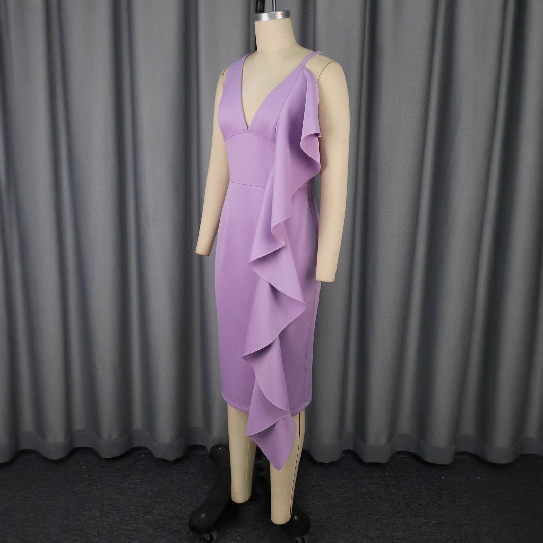 Robe de Costume de Haute Qualité pour Femmes avec Détail Volant Asymétrique Mirla