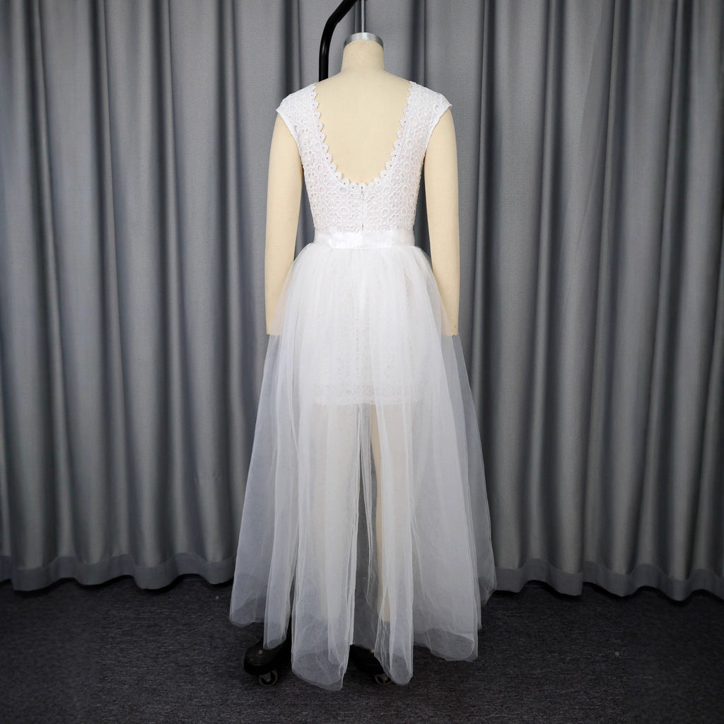 Robe de mariée midi pour femme avec haut décoré et sur-robe en tulle transparent Mirla