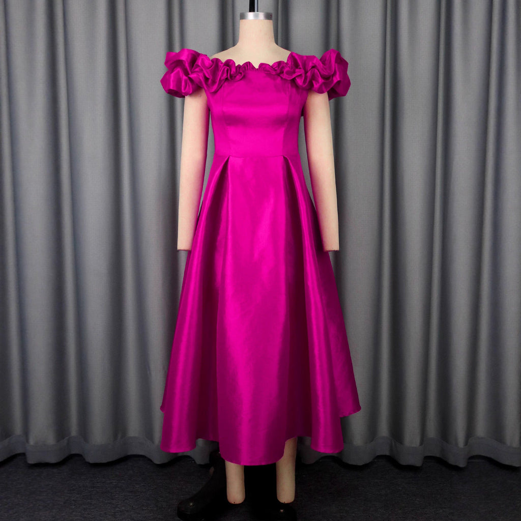 Robe Midi de Soirée Femme avec design sans bretelles et volants volumineux Mirla