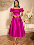 Robe Midi de Soirée Femme avec design sans bretelles et volants volumineux Mirla