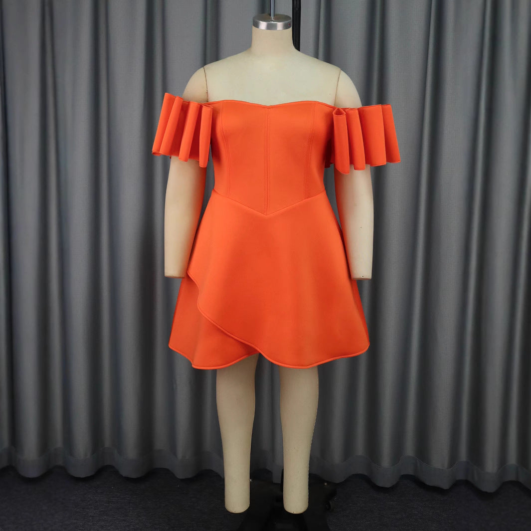 Robe Off-Shoulder avec Manches Volantes et Ourlet Asymétrique Mirla
