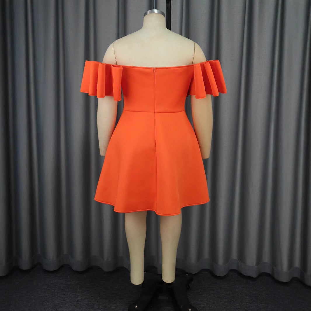 Robe Off-Shoulder avec Manches Volantes et Ourlet Asymétrique Mirla