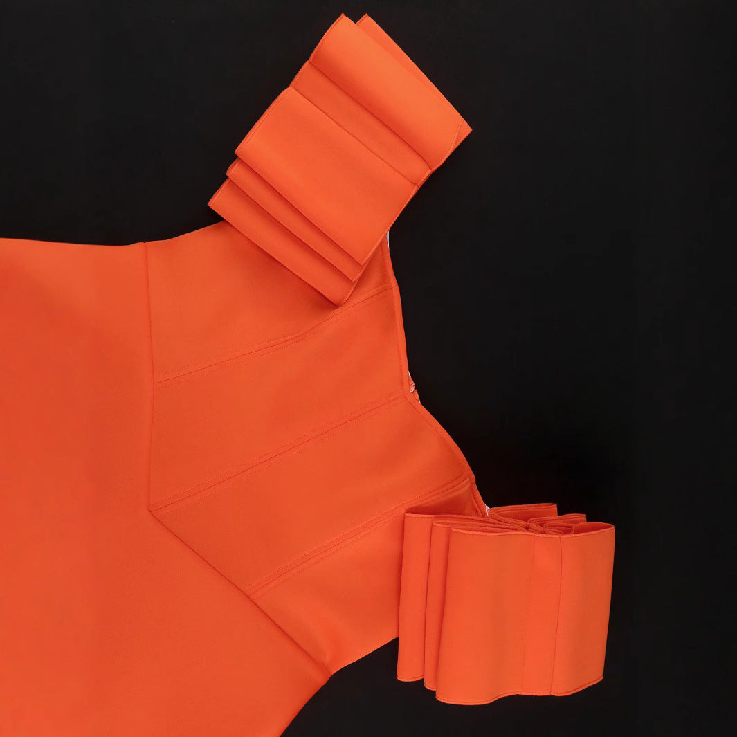 Robe Off-Shoulder avec Manches Volantes et Ourlet Asymétrique Mirla