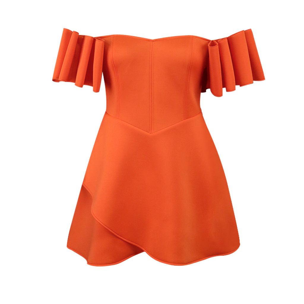 Robe Off-Shoulder avec Manches Volantes et Ourlet Asymétrique Mirla