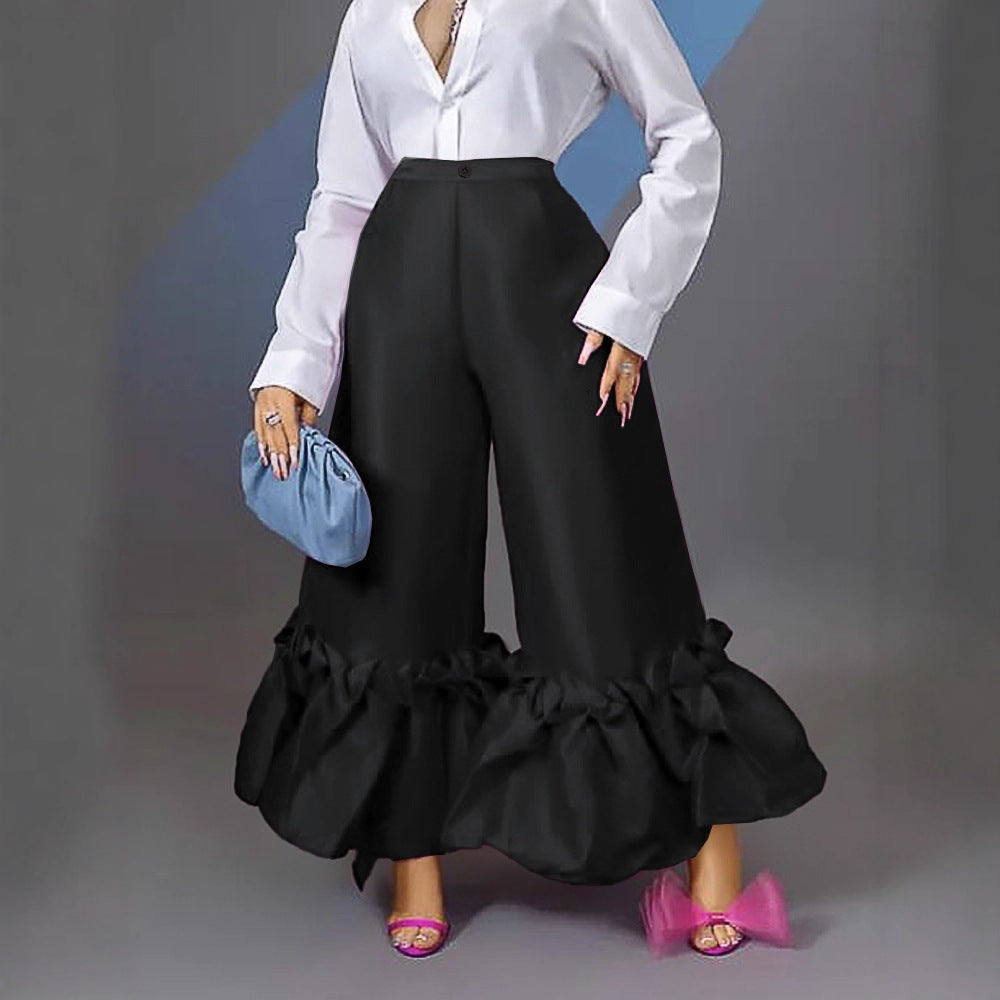 Pantalons Satinés Amples avec Finition Volant Mirla