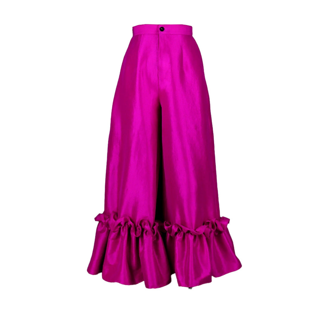 Pantalons Satinés Amples avec Finition Volant Mirla