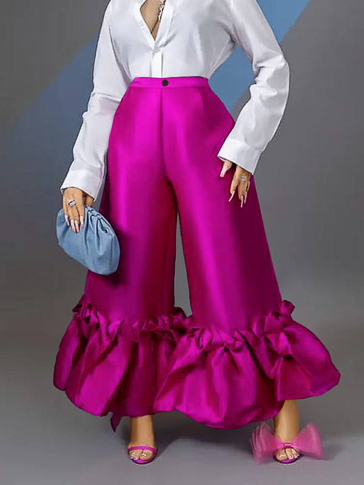 Pantalons Satinés Amples avec Finition Volant Mirla