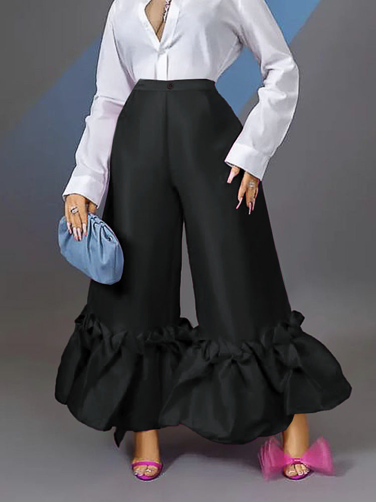 Pantalons Satinés Amples avec Finition Volant Mirla