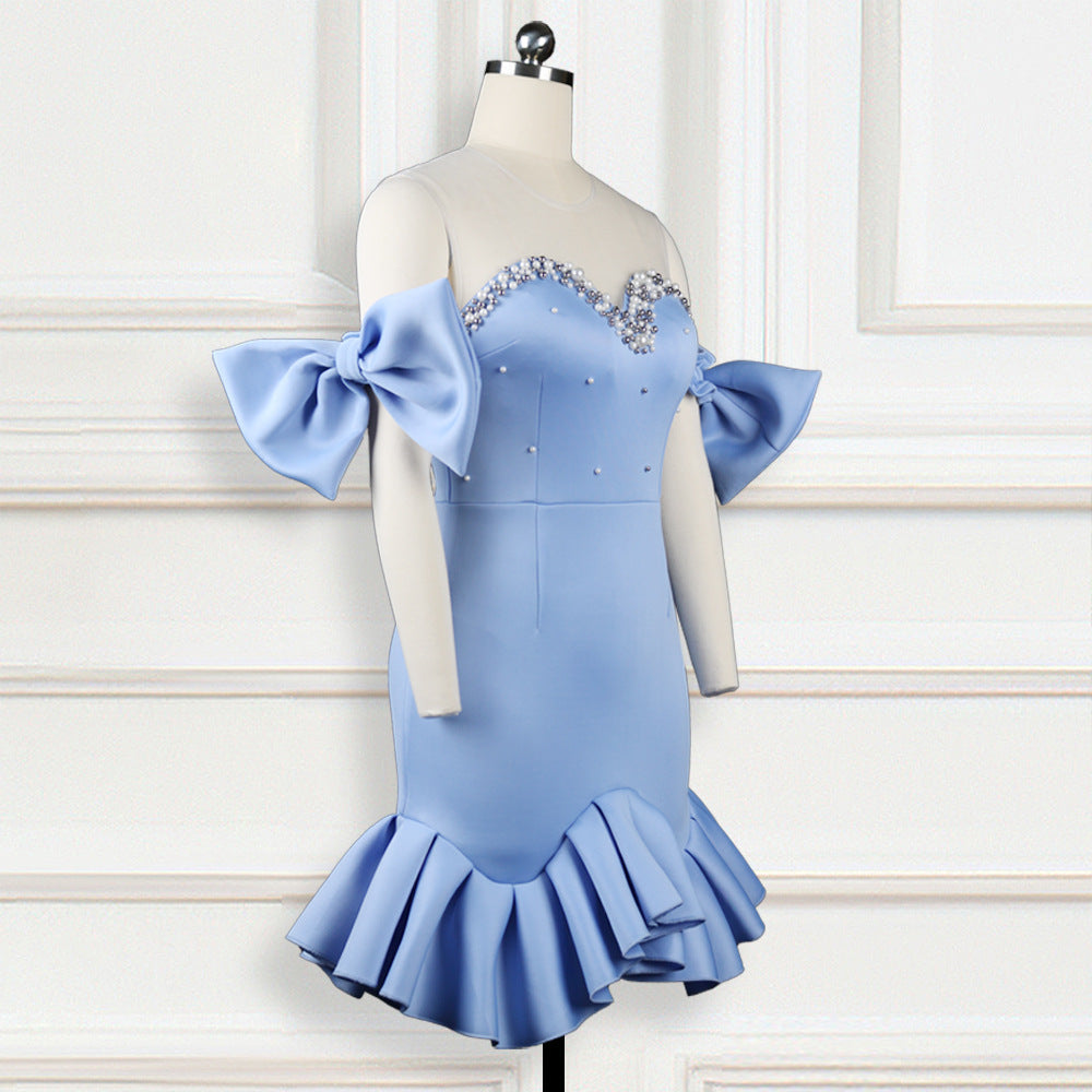 Robe de cocktail glamour avec manches transparentes à volants Mirla