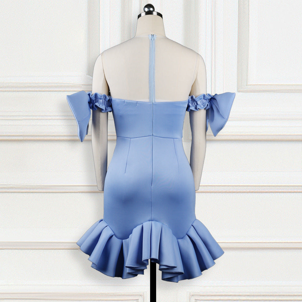 Robe de cocktail glamour avec manches transparentes à volants Mirla