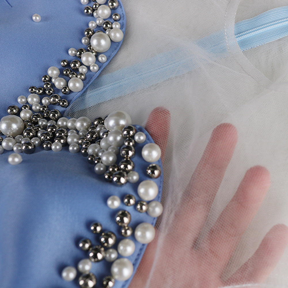 Robe de cocktail glamour avec manches transparentes à volants Mirla