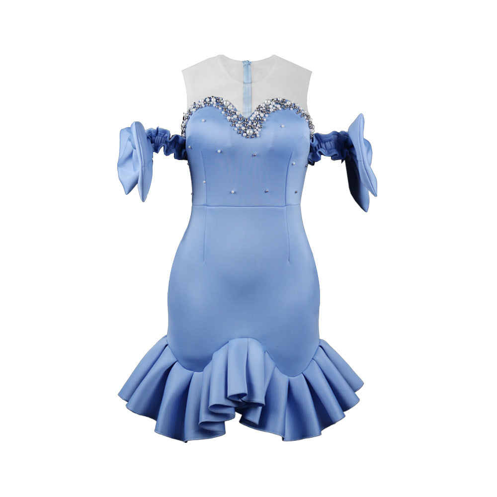 Robe de cocktail glamour avec manches transparentes à volants Mirla