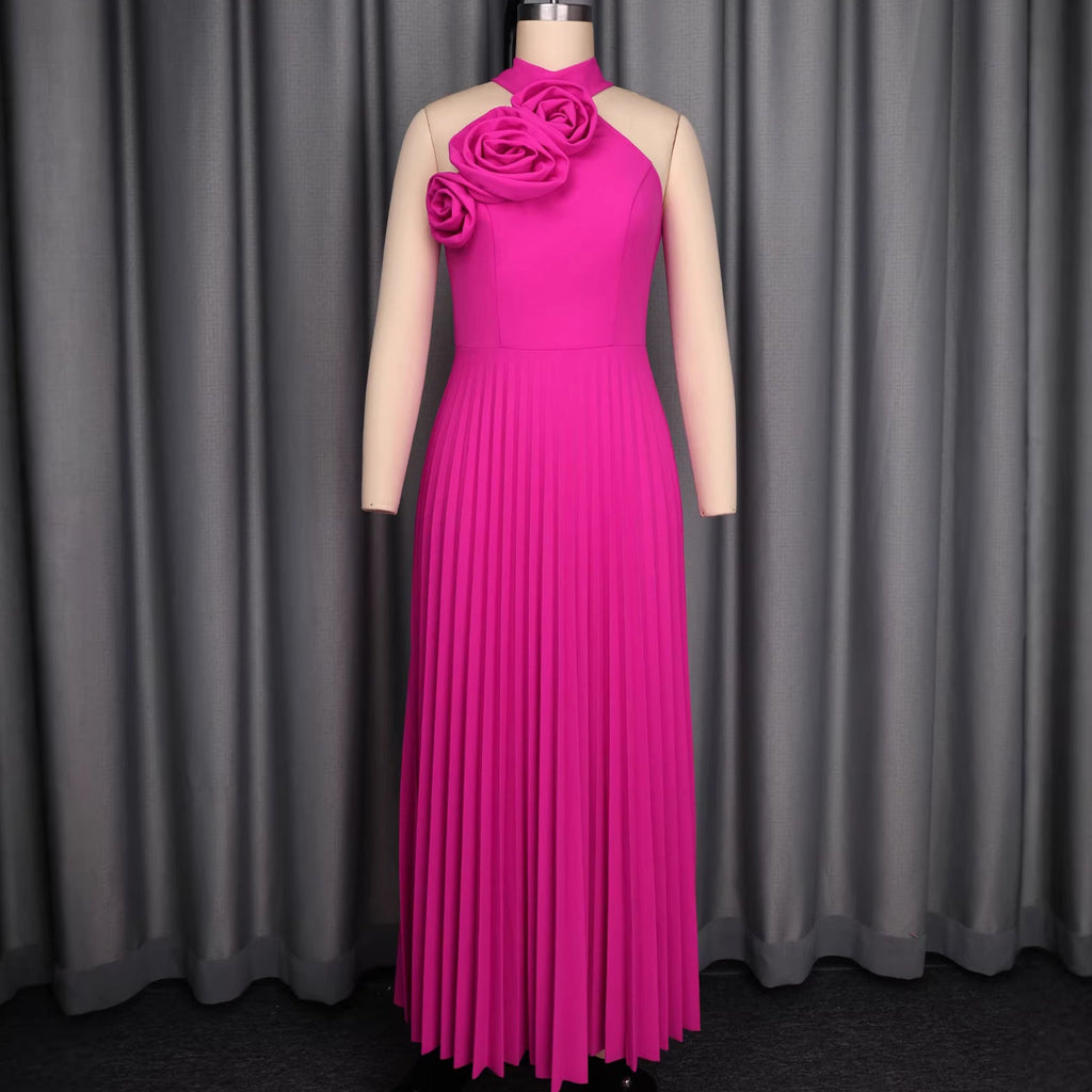 Robe maxi femme avec découpe asymétrique et appliqués de roses décoratifs Mirla