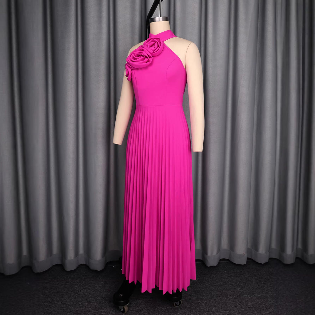 Robe maxi femme avec découpe asymétrique et appliqués de roses décoratifs Mirla