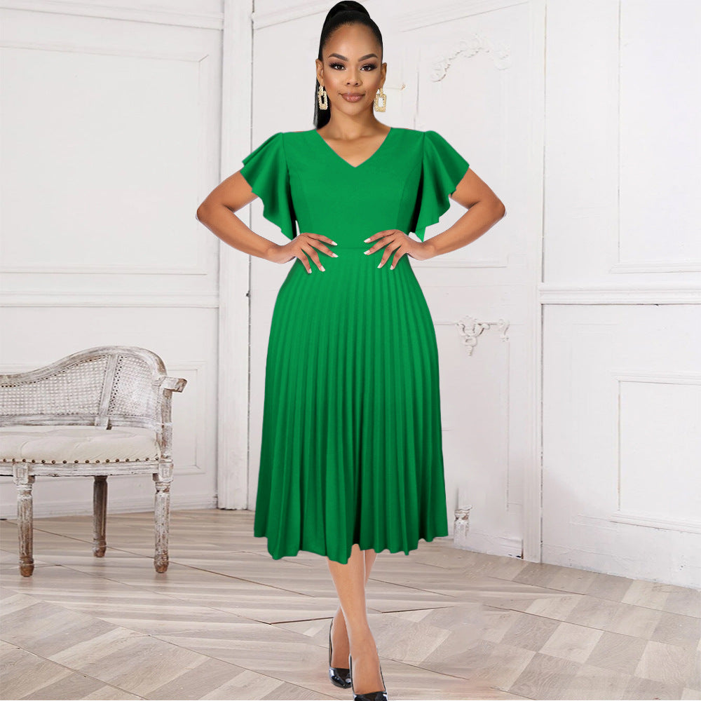 Robe plissée pour femmes avec des manches à ailes volumineuses Mirla
