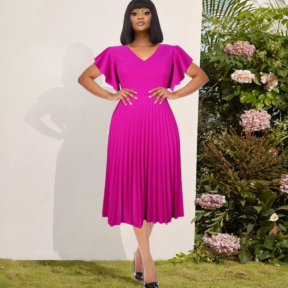 Robe plissée pour femmes avec des manches à ailes volumineuses Mirla