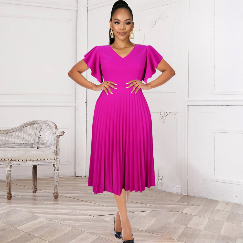 Robe plissée pour femmes avec des manches à ailes volumineuses Mirla