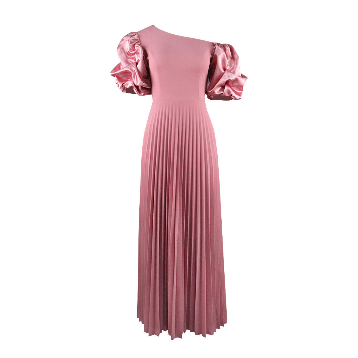 Robe maxi plissée pour femme avec haut asymétrique et manches bouffantes volumineuses Mirla