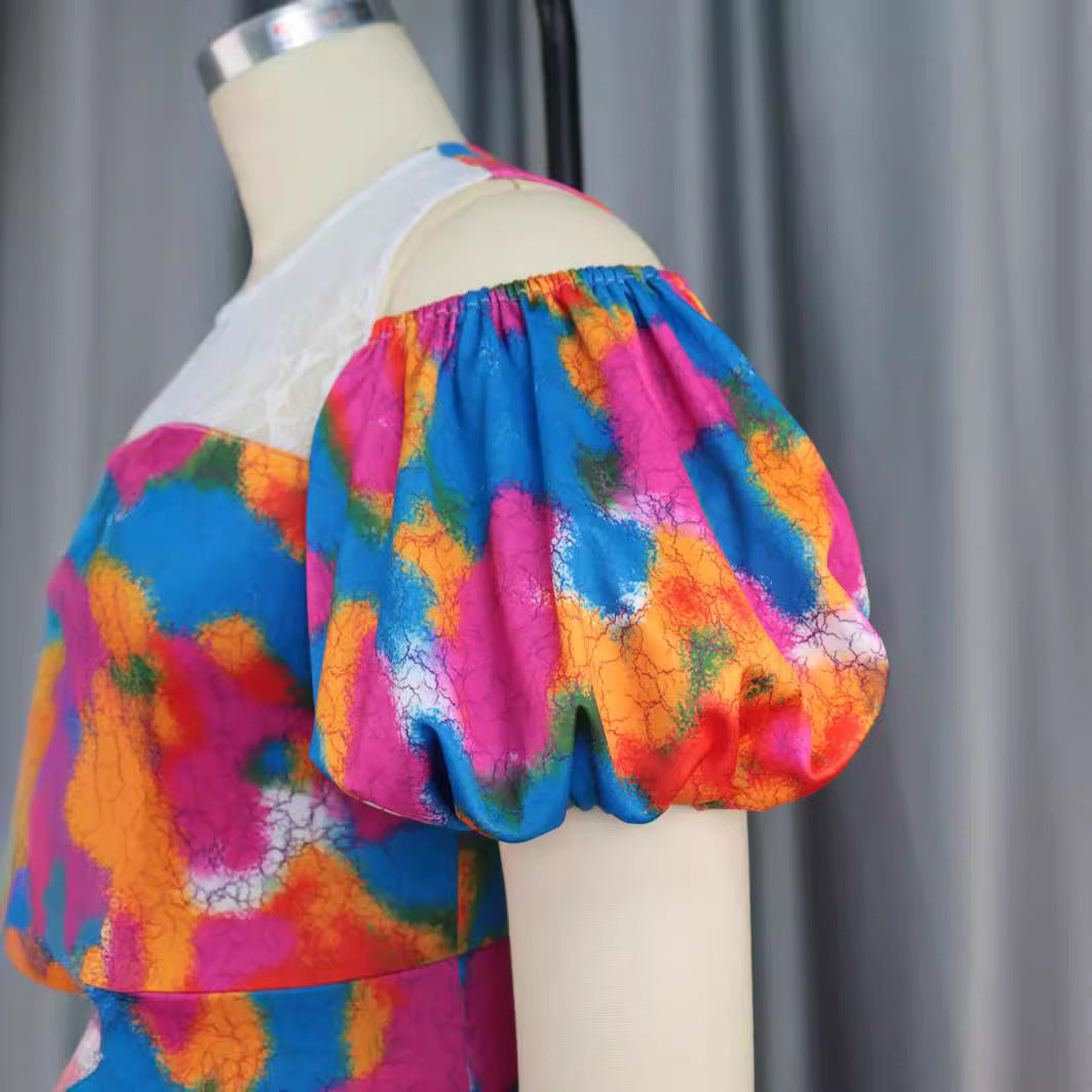 Robe maxi femme avec des manches bouffantes volumineuses et décoration en dentelle florale Mirla