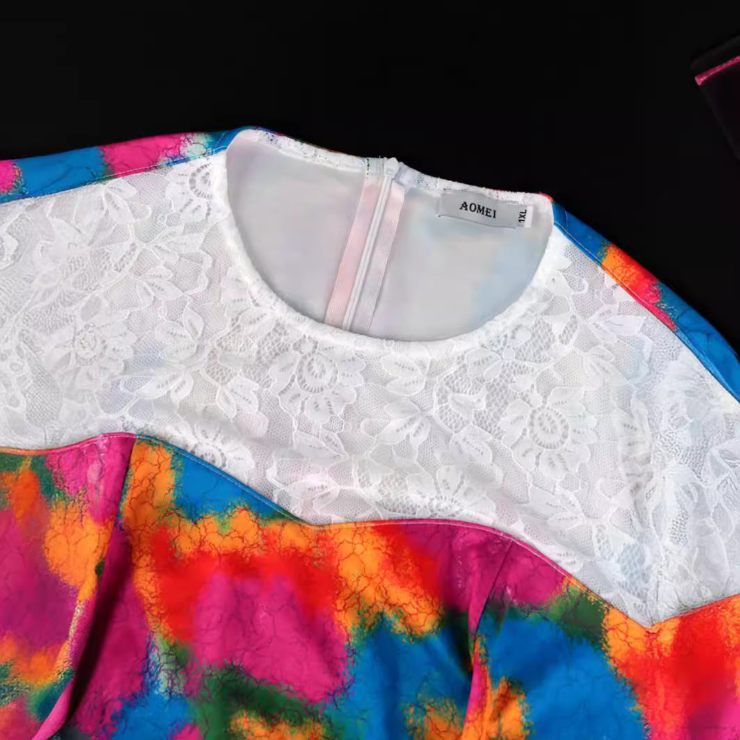 Robe maxi femme avec des manches bouffantes volumineuses et décoration en dentelle florale Mirla
