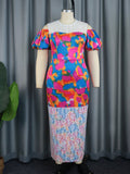 Robe maxi femme avec des manches bouffantes volumineuses et décoration en dentelle florale Mirla