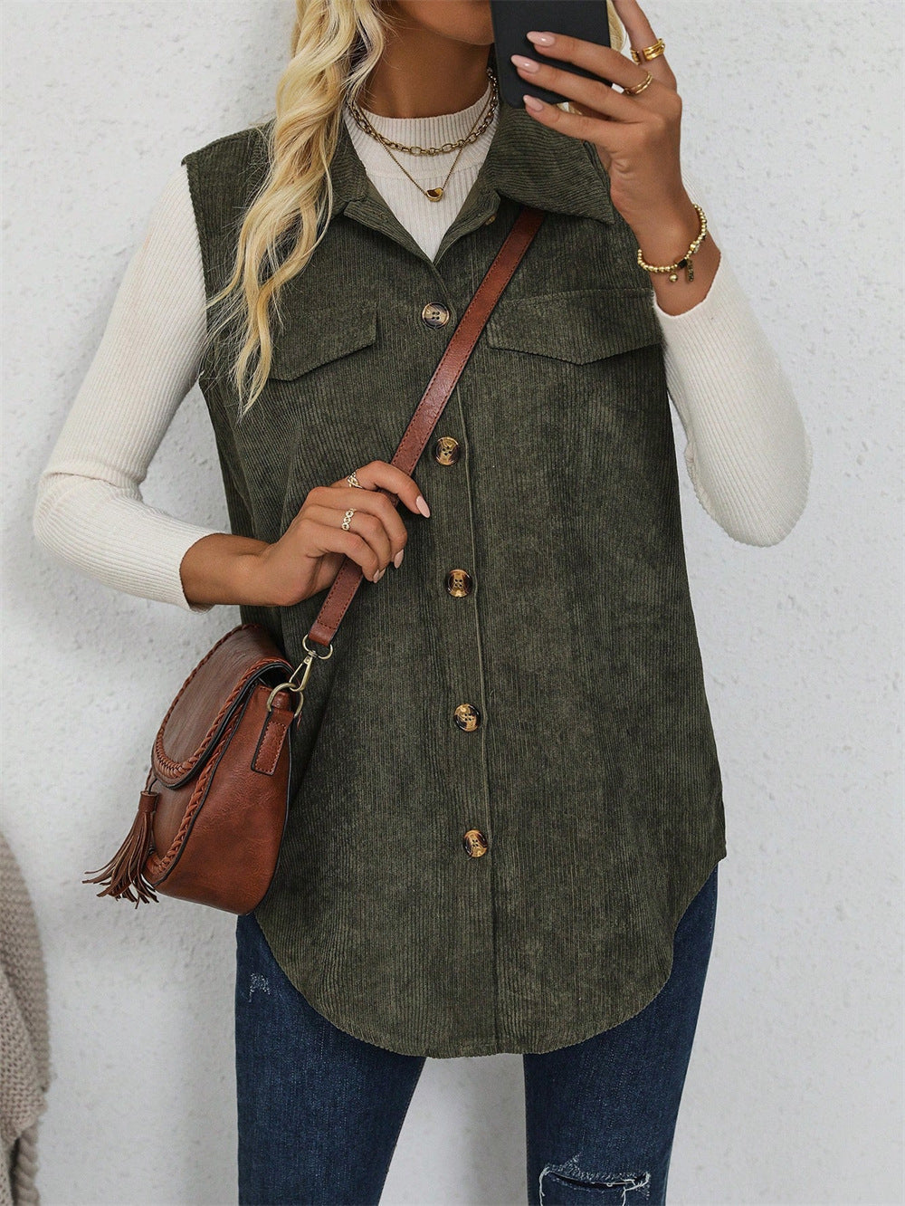 Sophie | Gilet chemise côtelé décontracté et élégant