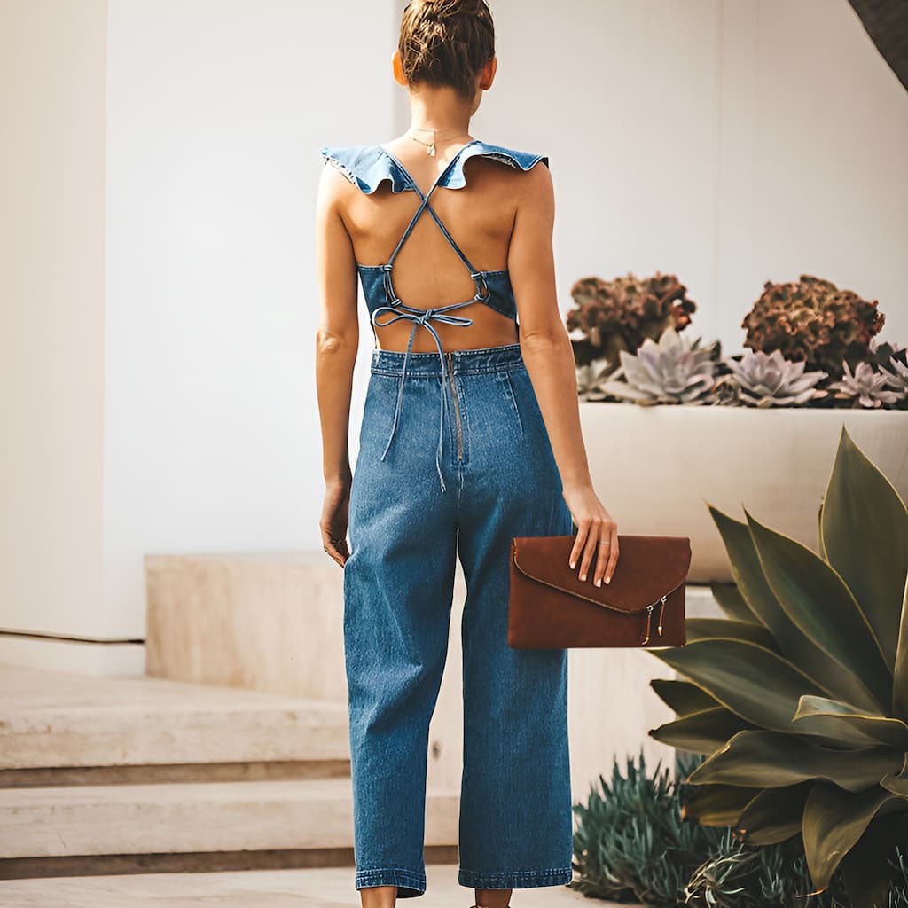 Combinaison À Jambes Larges Avec Détails Froncés Et Coupe Ajustée Pour Femme | Idéal Pour L’été