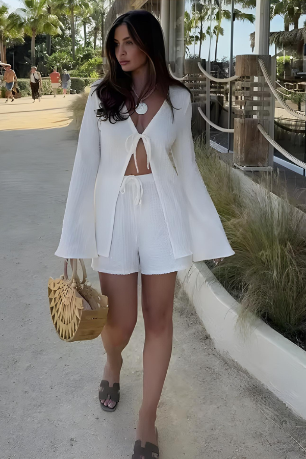 Ensemble Deux Pièces Avec Top Noué Et Short Assorti Pour Femme | Idéal Pour Les Journées D’été