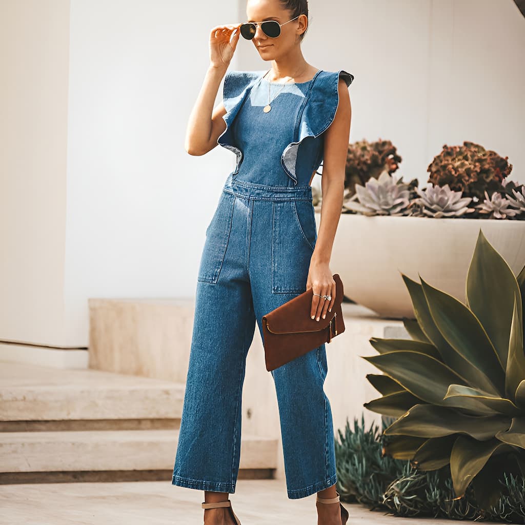Combinaison À Jambes Larges Avec Détails Froncés Et Coupe Ajustée Pour Femme | Idéal Pour L’été