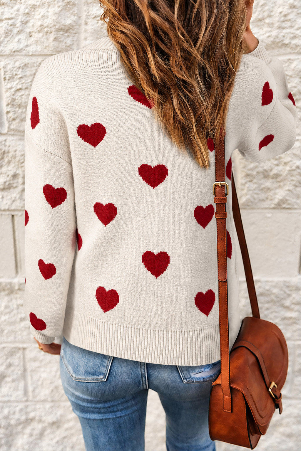 Pull en Tricot à Motif Coeur