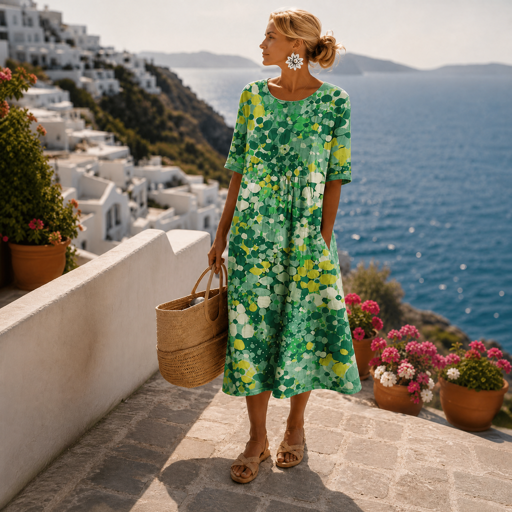 Robe d'été midi pour femmes | Motif floral coloré & coupe A-line décontractée