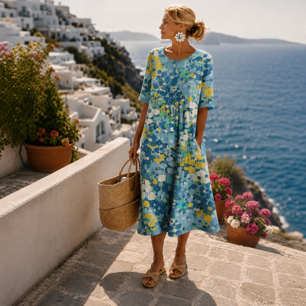 Robe d'été midi pour femmes | Motif floral coloré & coupe A-line décontractée