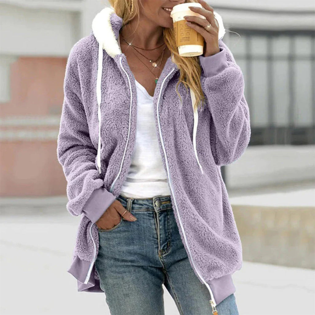 Veste en Fleece Femme avec Capuche et Fermeture Éclair