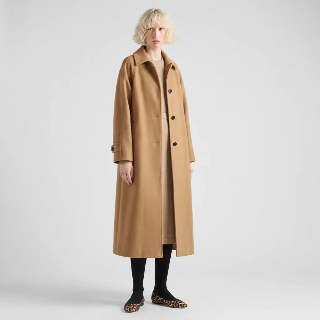 Manteau Long Femme avec Revers et Boutonnage