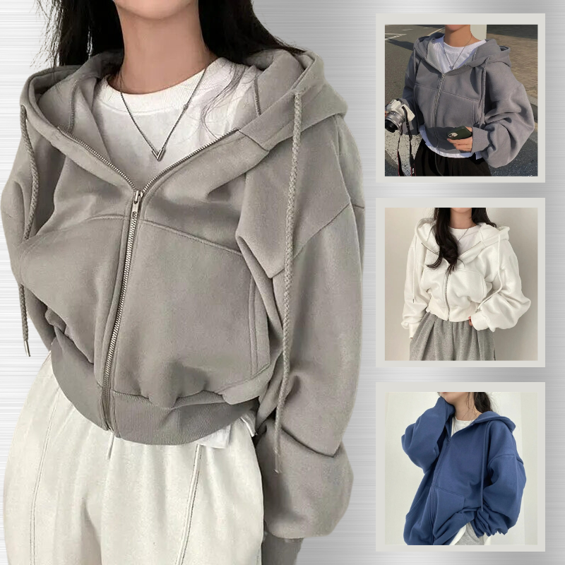 Veste à capuche oversized pour femmes avec fermeture éclair et poches