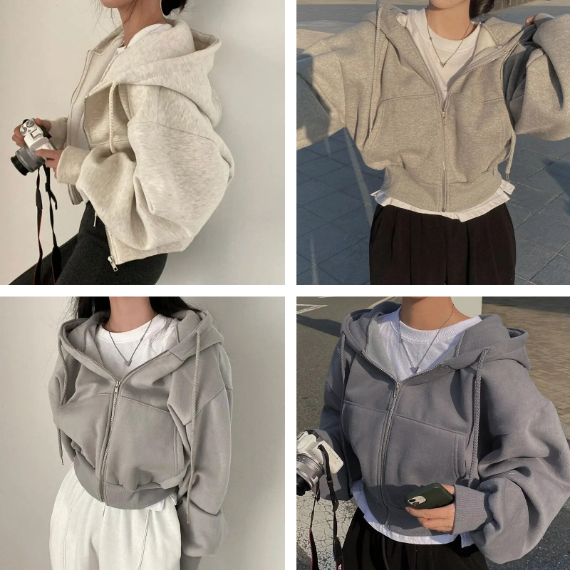 Veste à capuche oversized pour femmes avec fermeture éclair et poches