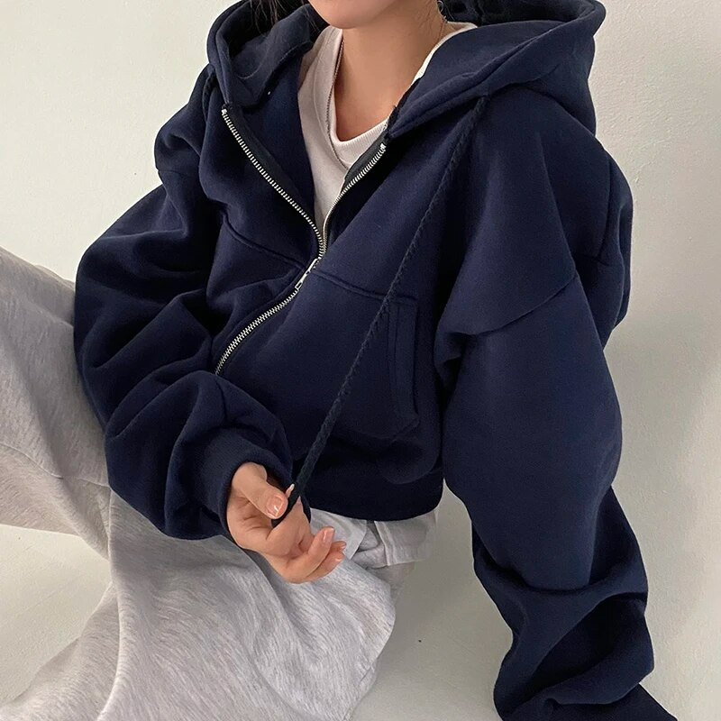 Veste à capuche oversized pour femmes avec fermeture éclair et poches