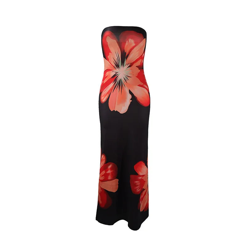 Robe Maxi Fleurie Sans Bretelles – Robe de Soirée Élégante pour Femmes