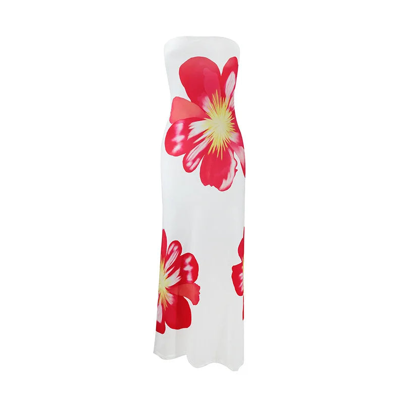 Robe Maxi Fleurie Sans Bretelles – Robe de Soirée Élégante pour Femmes