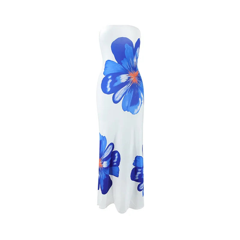 Robe Maxi Fleurie Sans Bretelles – Robe de Soirée Élégante pour Femmes