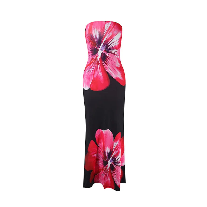 Robe Maxi Fleurie Sans Bretelles – Robe de Soirée Élégante pour Femmes