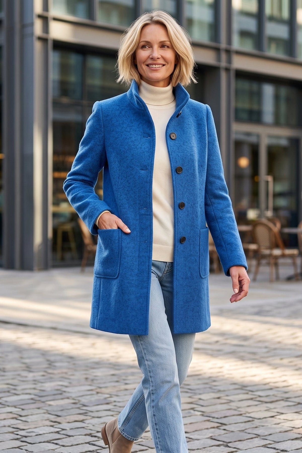 Manteau long à col classique avec boutons élégants