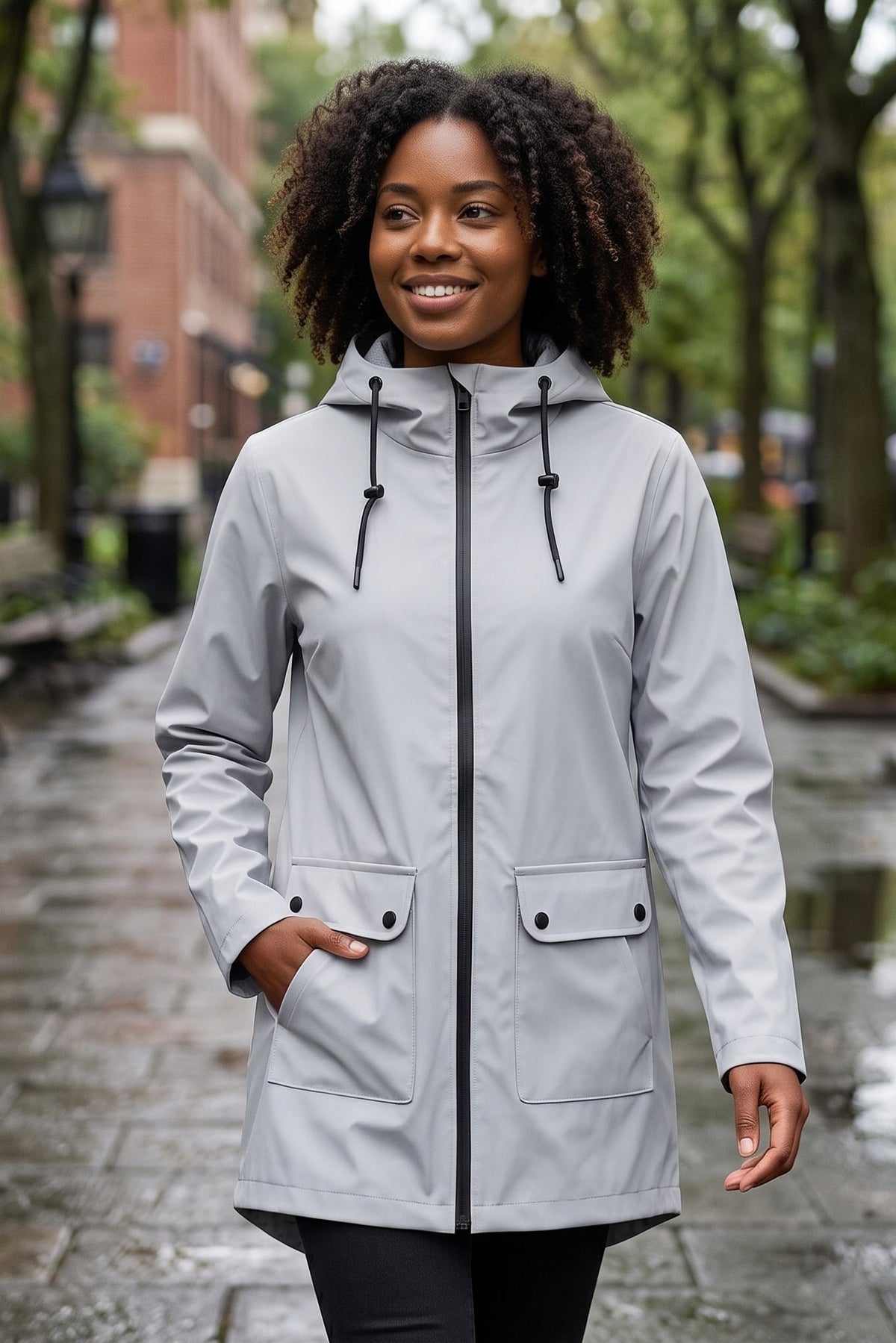 Manteau utilitaire à capuche et fermeture éclair longue
