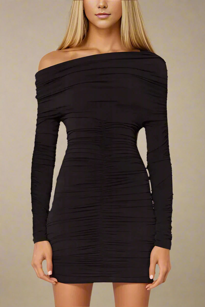 Robe Mince Off-Shoulder avec Surface Drapée