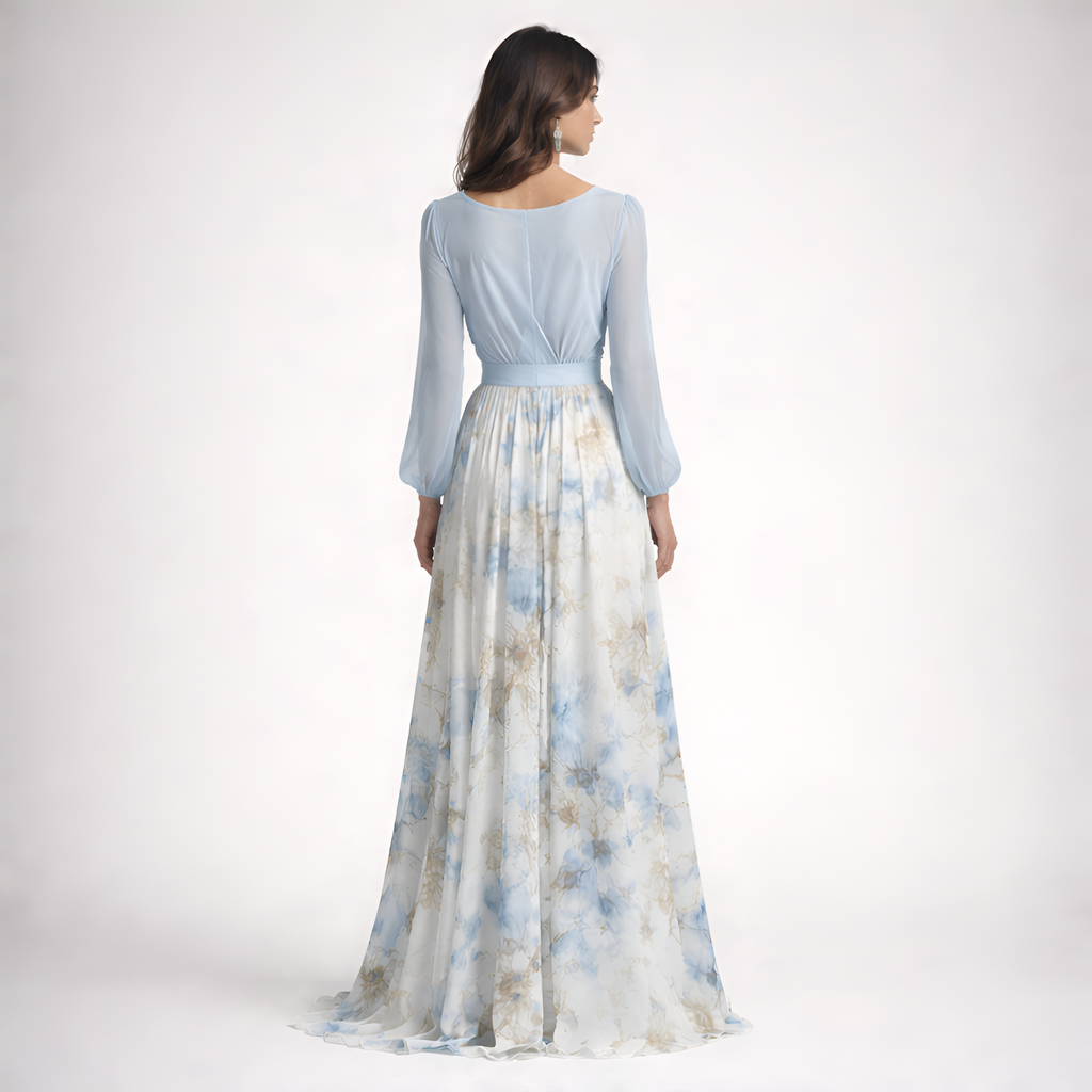 Lilou - Robe longue à manches longues et col en V à motif floral
