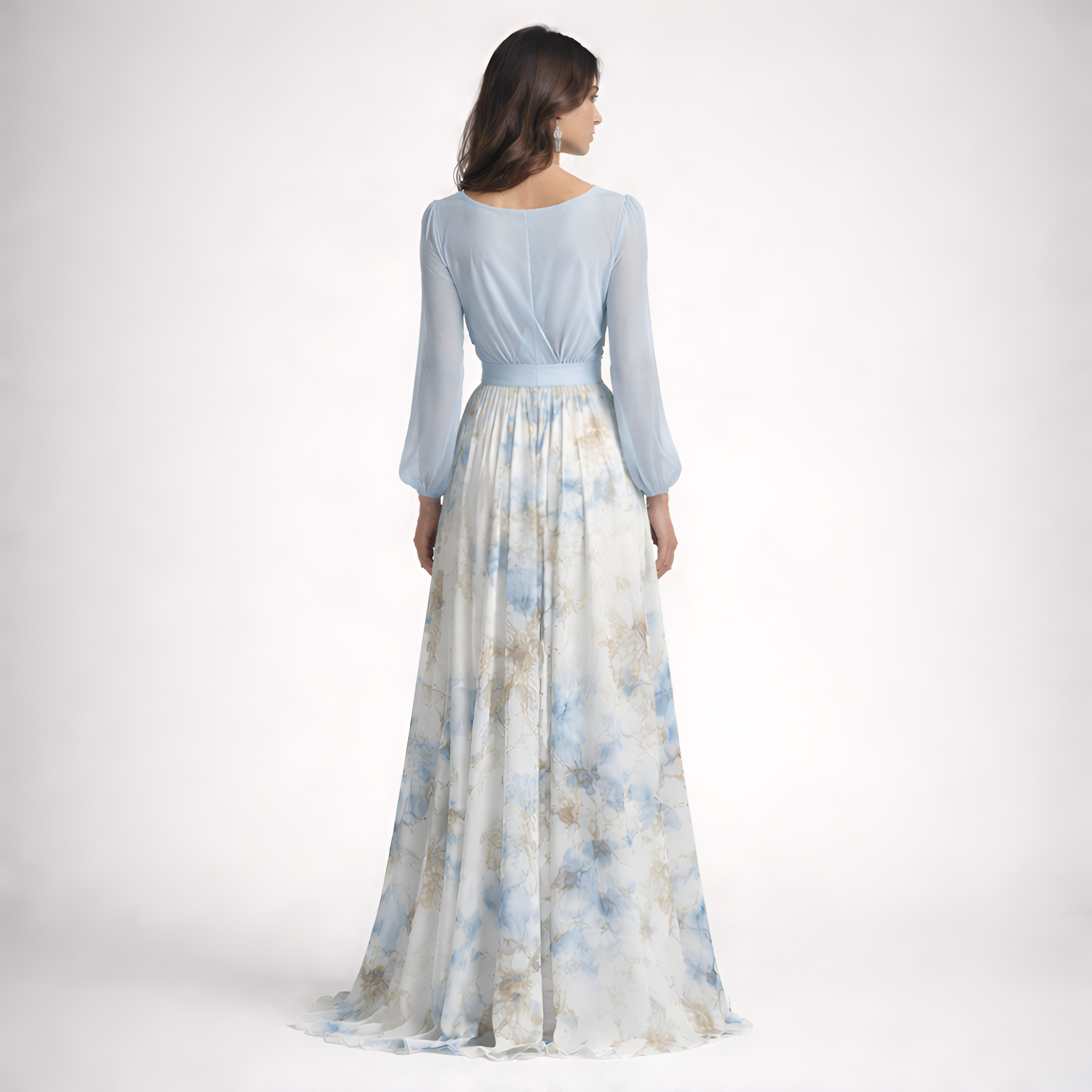 Lilou - Robe longue à manches longues et col en V à motif floral
