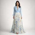 Lilou - Robe longue à manches longues et col en V à motif floral